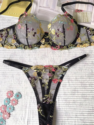 Feelmeon | Floral Embroidery Lingerie Set for Sensual Sophistication